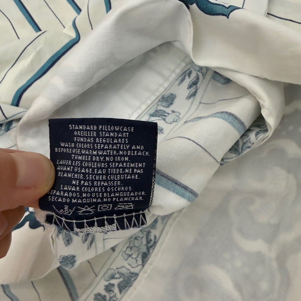 Vintage Ralph Lauren Blue White Striped Paisley Border Pillowcase Set of 2 USA - Picture 3 of 9
